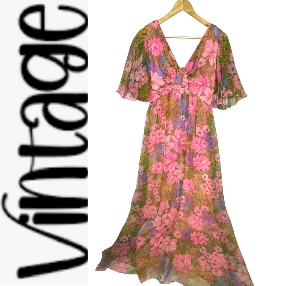 Vintage 60/70’s Hand Sewn Floral Maxi Dress app small - Picture 2 of 13